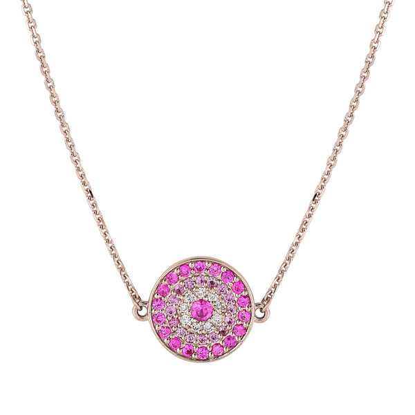 Pink sapphire and diamond evil eye necklace